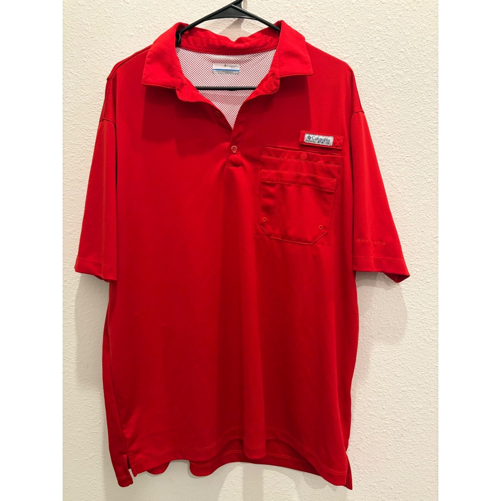 Columbia PFG Golf Polo Shirt Mens 2XL Red Short Sleeve Fishing Omni-Shade Top